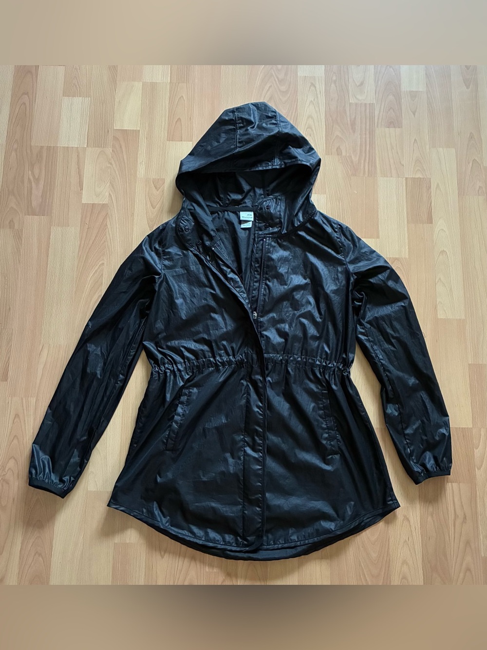Champion Womens Hooded Lightweight Rain Jacket Sz S Black Zip Front Activewear
